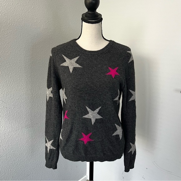 Philosophy Women’s Cashmere Luxury Grey & Pink Star Cropped Sweater - Size S - Picture 1 of 7